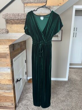 Velvet Deep Green Wrap Jumpsuit